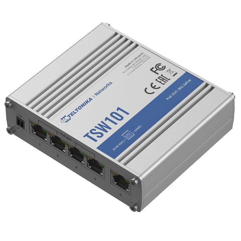 Teltonika TSW101 4+1 Port Gigabit Unmanaged Poe Switch For Solar And Automotive Applications