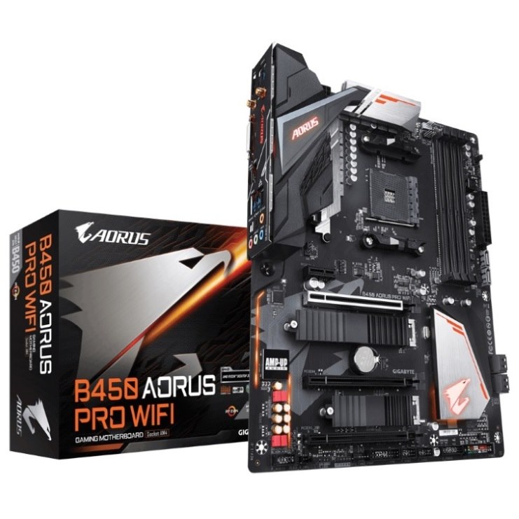 Gigabyte B450 Aorus Pro Wifi MB, Am4, 4xDDR4, 6xSATA, 2xM.2, Usb-C, Wifi, Atx, 3YR