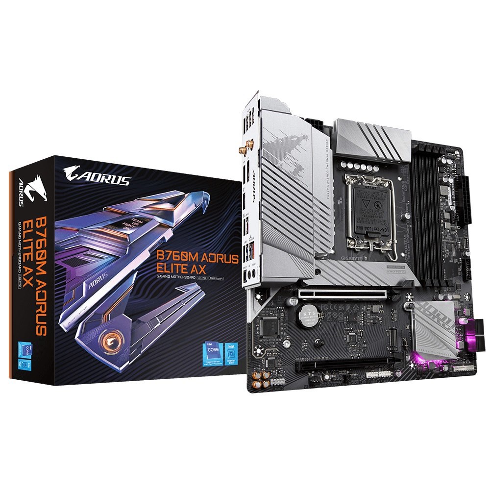 Gigabyte B760M Aorus Elite Ax Intel Lga 1700 M-Atx Motherboard, 4X DDR5 ~128GB, 2X Pci-E X16, 2X M.2, 4X Sata, 4X Usb 3.2, 1X Usb-C, 4X Usb 2.0