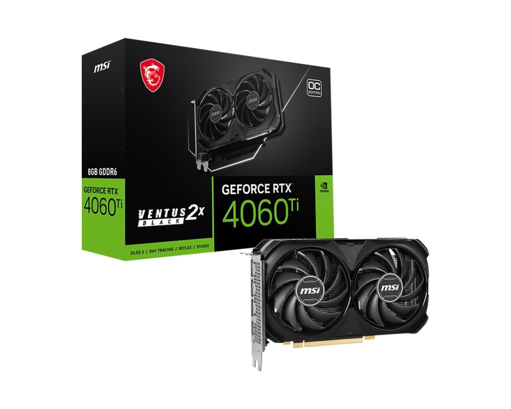 Msi nVidia GeForce RTX 4060 Ti Ventus 2X Black 8G Oc Video Card 2580 MHz Boost Clock, 8GB GDDR6,DisplayPort X 3 (v1.4a),HDMI X 1