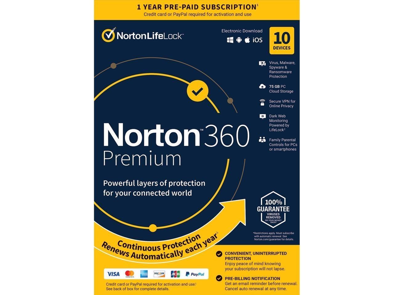 Norton 360 Premium 2024 - 10 Devices - 1 Year With Auto Renewal - Key Card