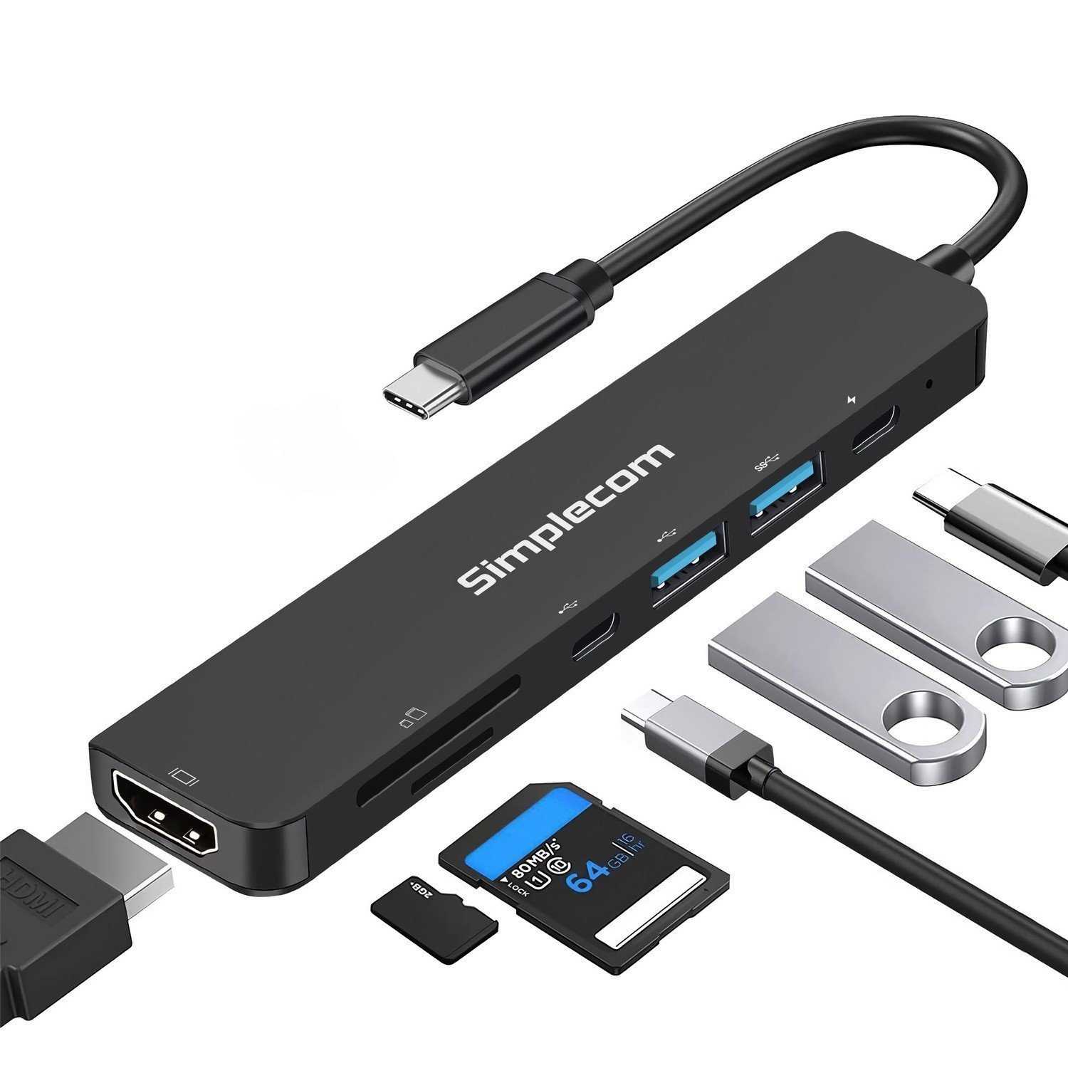 Simplecom CH547 Usb-C 7-In-1 Multiport Adapter Usb Hub Hdmi Card Reader PD