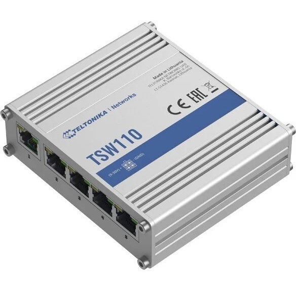 Teltonika | TSW110 | 5 Port Industrial L2 Unmanaged Gigabit Switch, non-PoE, Plug-N-Play