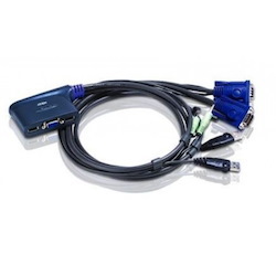 Aten 2 Port Usb Vga / Audio Cable KVM Switch Support Audio, 0.9M Cable. Support Audio, Video DynaSync, Mouse Emulation, Keyboard Emulation