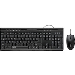 Rapoo Wired Optical Mouse & Keyboard Combo Black Multimedia Keyboard/Full Size/Anti-oxidation Sealed Membrane/1000 Dpi High-Definition Tracking
