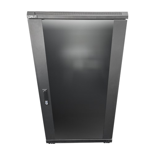 LDR 22U Server Rack Cabinet Glass Door (600mm x 1000mm) Flat Packed (3 Cartons) 2 Included Shelves - Black Metal Construction - Top Fan Vents - Side A