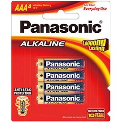 Panasonic LR03T/4B Alkaline Batteries Aaa 4 Pack Blister 1.5 Volts