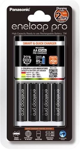 Panasonic K-Kj55hcc4ta 3HR Quick Charger + 4 Aa Eneloop Pro Batteries