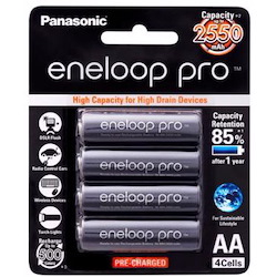 Panasonic Bk-3Hcce Bk-3Hcce/4Bt Eneloop Pro Aa 4PK Pack 2550mAh 1.2V Designed For High Drain Devices. Rechargeable Batteries