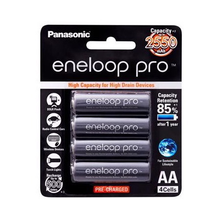 Panasonic Bk-3Hcce Bk-3Hcce/4Bt Eneloop Pro Aa 4PK Pack 2550mAh 1.2V Designed For High Drain Devices. Rechargeable Batteries