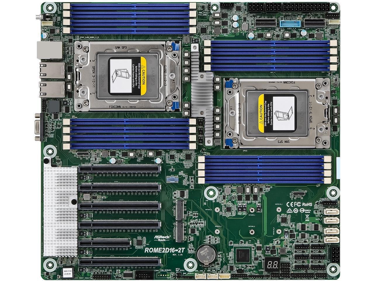 AsRock Rack Rome2d16-2T Eeb Server Motherboard Dual Socket Amd SP3 (Lga4094) Epyc 7002 Series Dual 10G