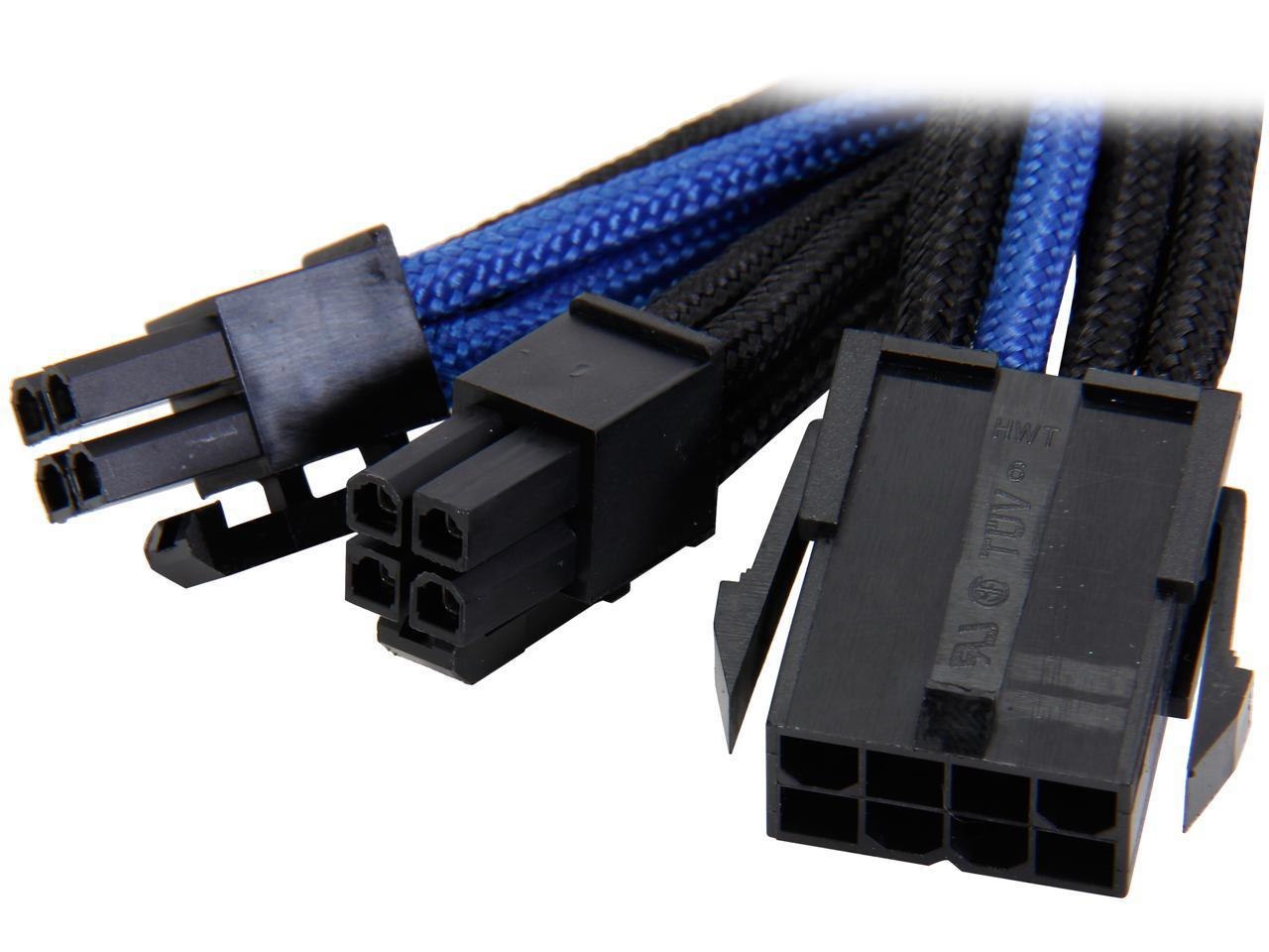 Silverstone Pp07-Eps8ba Sleeved Extension Power Supply Cable With 1 X 8Pin To Eps12v 8Pin(4+4) Connector - Black/Blue Female To Male