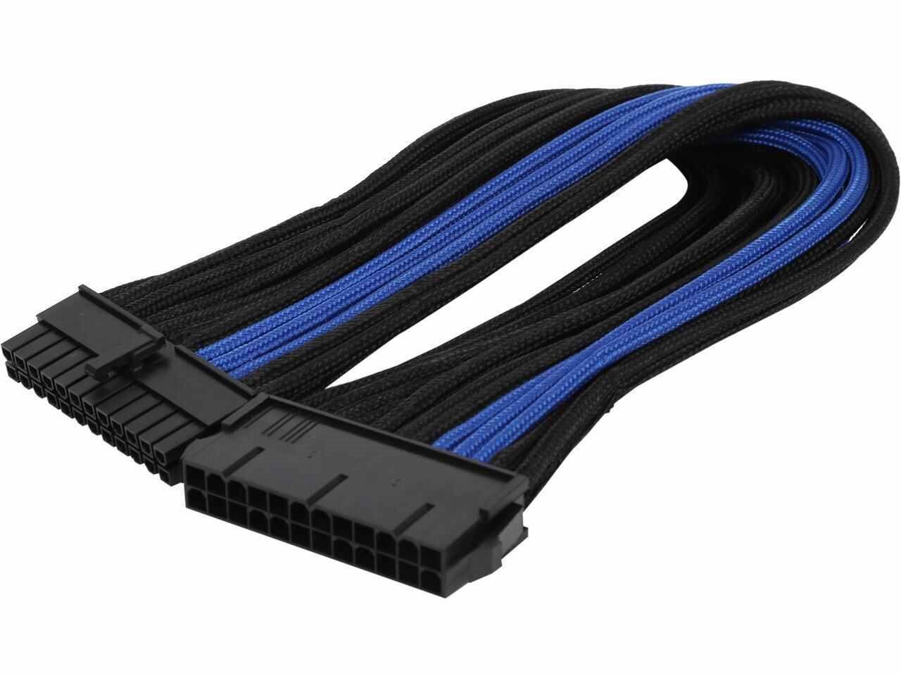 Silverstone Pp07-Mbba Motherboard 24Pin Connector Sleeved Extension Power Supply Cable Black & Blue Female To Male