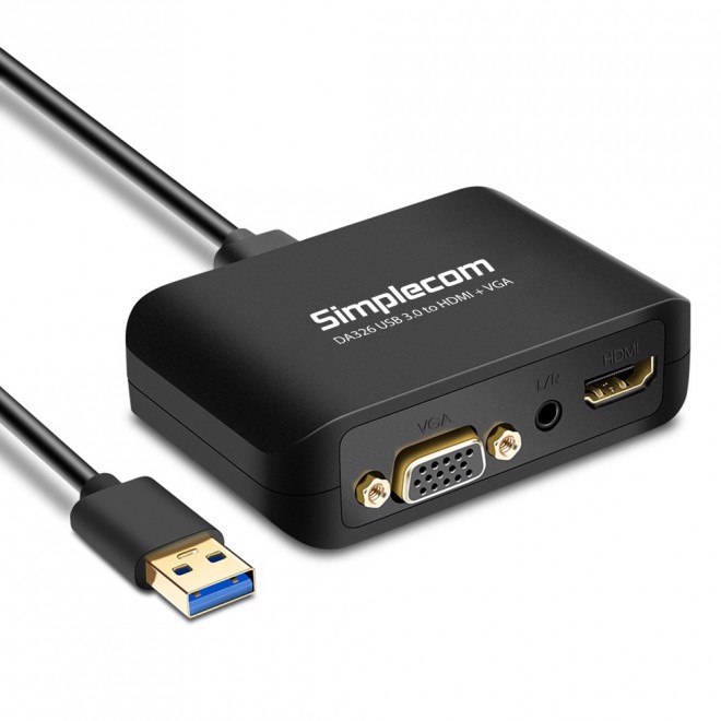 Simplecom Da326 Usb 3.0 To Hdmi + Vga Video Adapter With 3.5MM Audio Full HD 1080P - Works With NUCs