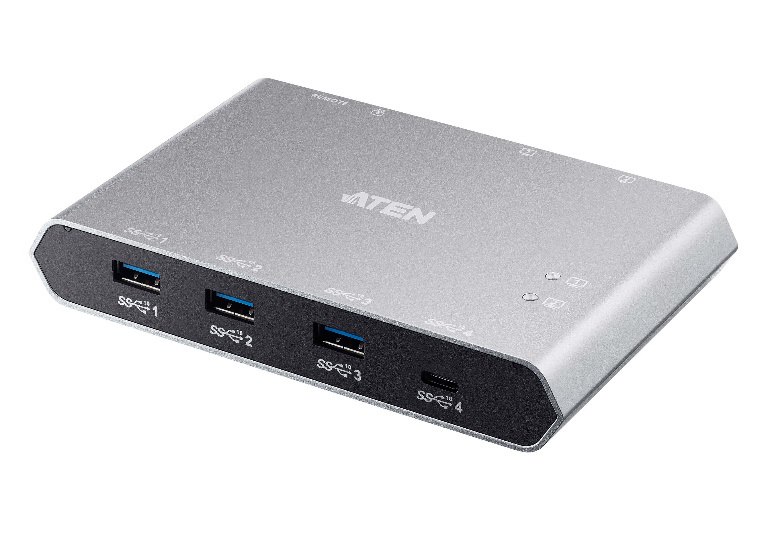 Aten Sharing Switch Gen2 2X4 Usb-C, 2X PC, 4X Usb 3.2 Gen2 Ports (1X Usb-C), Power Passthrough, Osx & Windows Compatible, Plug And Play