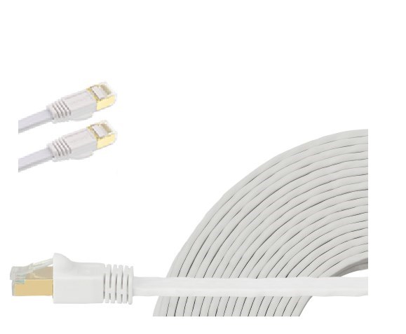 Edimax 1M White 40GbE Shielded Cat8 Network Cable - Flat 100% Oxygen-Free Bare Copper Core, Alum-Foil Shielding, Grounding Wire, Gold Plated RJ45