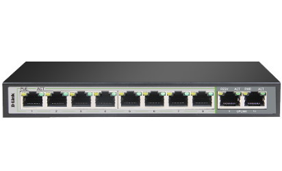 D-Link | Dgs-F1010p-E | 10 Port Gigabit PoE Switch With 8 Long Reach PoE Ports And 2 Uplink Ports