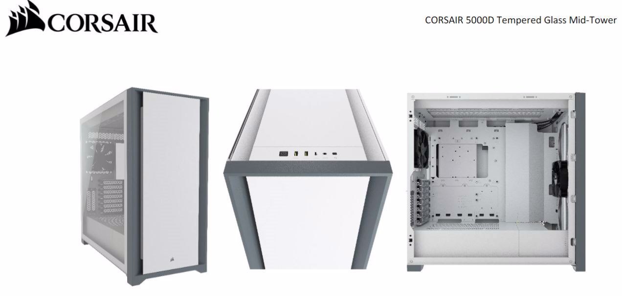 Corsair 5000D TG E-Atx, Atx, Usb Type-C, 2X 120MM Airguide Fans, Radiator 360MM. 7+2 Pci Slots, 4X 2.5' SSD, 2X 3.5' HDD. Vga 420MM. White. Case (LS)