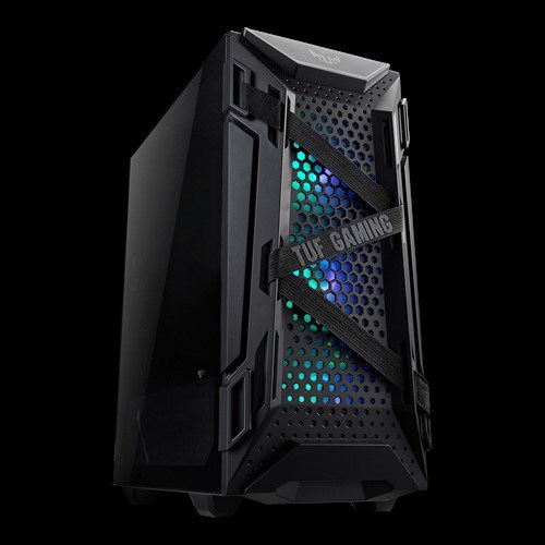 Asus GT301 Tuf Gaming Case Black Atx Mid-Tower Tempered Glass Compact Case, Honeycomb Panel, 4 Total Pre-Installed 120MM Fans 3X Argb + 1X