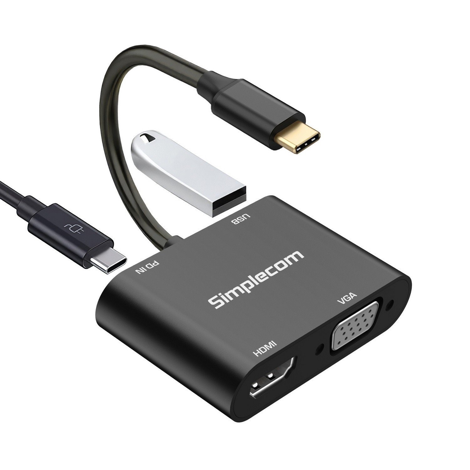 Simplecom Da440 4-In-1 Usb-C Multiport Adapter With Power Delivery Usb 3.0 Vga Hdmi