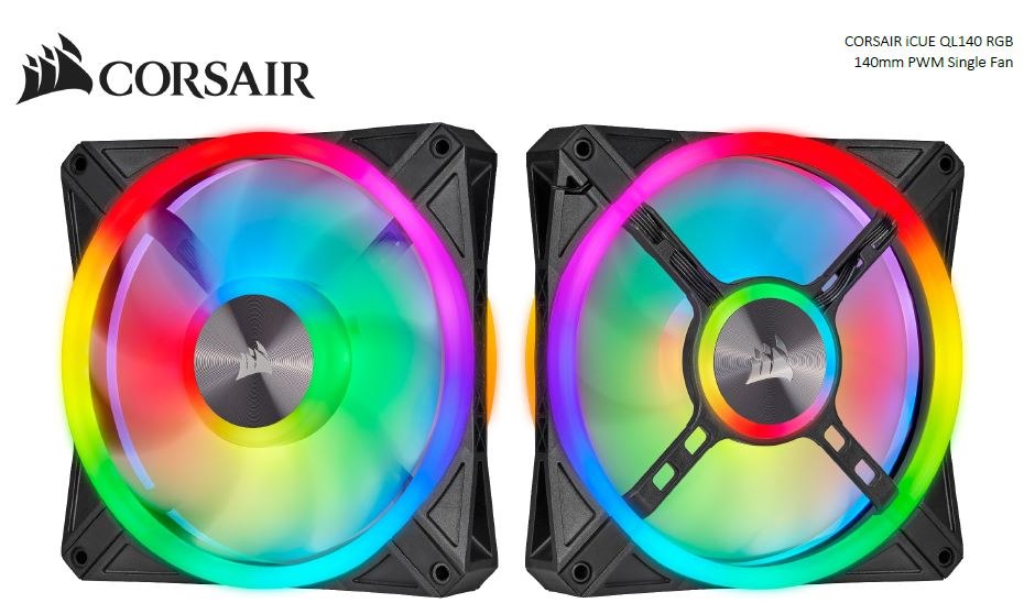 Corsair QL140 RGB, Icue, 140MM RGB Led PWM Fan, Single Pack