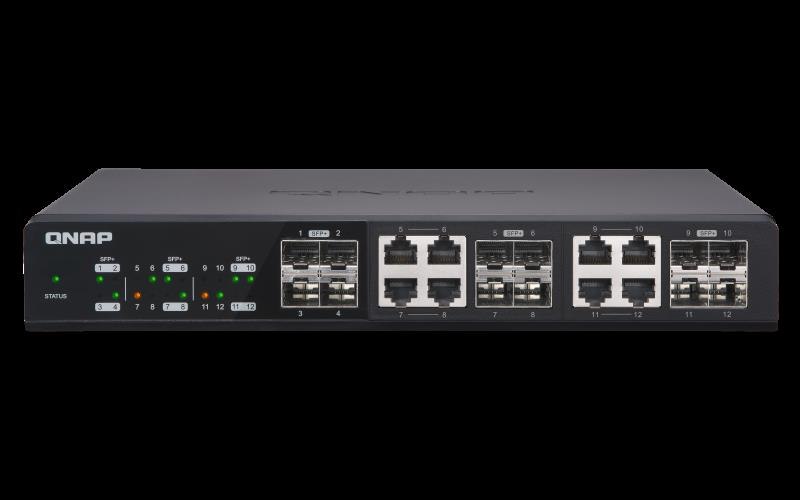 Qnap 12 Port Unmanaged Switch, 10GbE SFP+(4), Combined 10GbE SFP+ And 10Gbase-T(8)