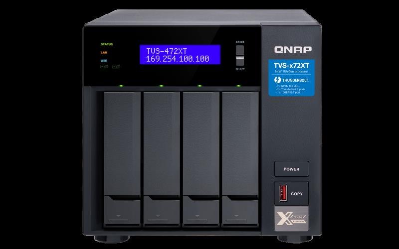 Qnap TVS-472XT-PT-4G,4 Bay Nas(No DISK),PENT-G5400T,4GB,10GbE(1),GbE(2),T3(2),TWR,2YR
