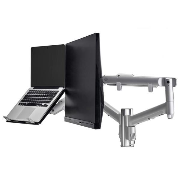 Atdec Awm Dual Monitor Arm Solution - Dynamic Arms - 135MM Post - Grommet - Silver With A Note Book Tray