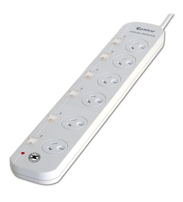Generic Sansai 6-Way Power Board (661SW) With Individual Switches And Surge Protection