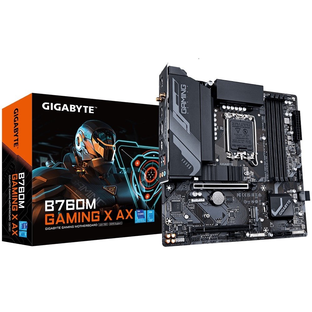 Gigabyte B760M Gaming X Ax Intel Lga 1700 M-Atx Motherboard, 4X DDR5 ~128GB, 1X Pci-E X16, 1X Pci-E X1, 2X M.2, 4X Sata, 3X Usb 3.2, 5X Usb 2.0, 1 HD