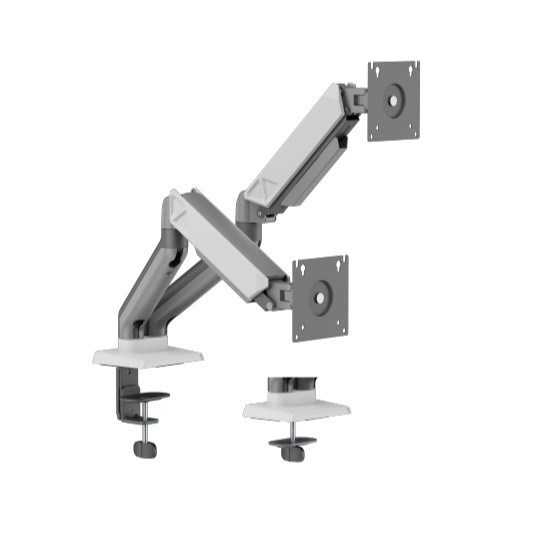 Brateck LDT88-C024 Dual Screen Rugged Mechanical Spring Monitor Arm For Most 17'~32' Monitors, Space Grey & White (New)