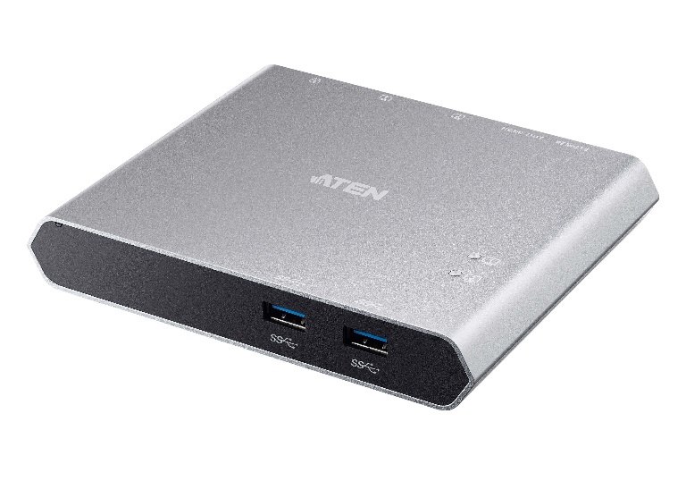 Aten Sharing Switch 2X2 Usb-C, 2X Devices, 2X Usb 3.2 Gen2 Ports, Power Passthrough, Remote Port Selctor, Plug And Play