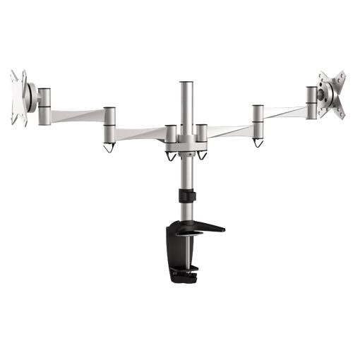 Brateck Dual Monitor Elegant Aluminium w/Arm&Desk Clamp Silver VESA75/100mm Up To27' (LS)