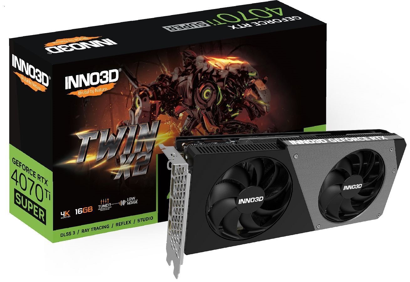 Inno3d nVidia GeForce RTX 4070 Ti Super Twin X2 16GB GDDR6X, 2610MHz Boost Clock, Ram 21Gbps, 3xDP, 1xHDMI, 250X118X42MM