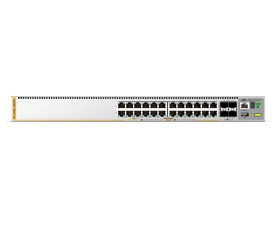 Allied Telesis | AT-x530L-28GPX-40 | 24 Port 10/100/1000T PoE+ Stackable Switch With 4 SFP+ Ports And 2 Fixed Power Supplies