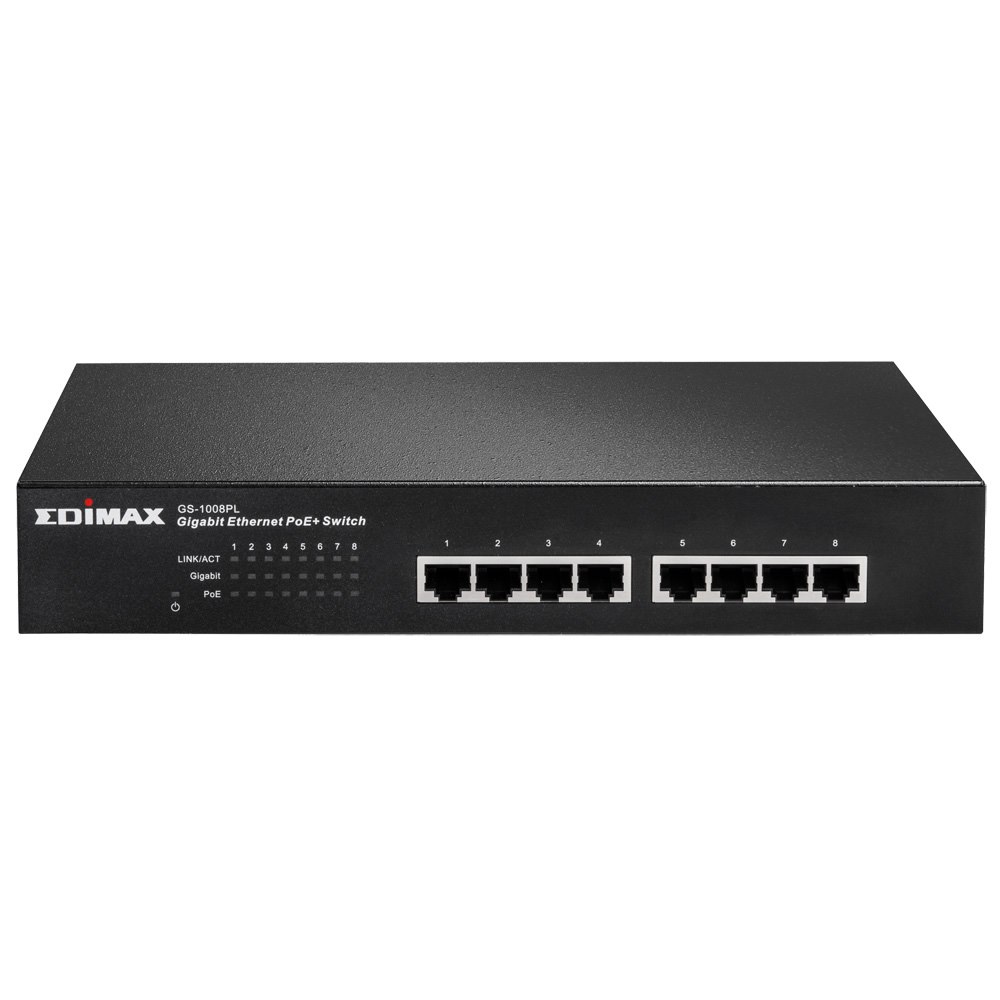 Edimax 8-Port Gigabit PoE+ Switch (8 PoE+ Ports, 80W) Fan-Less