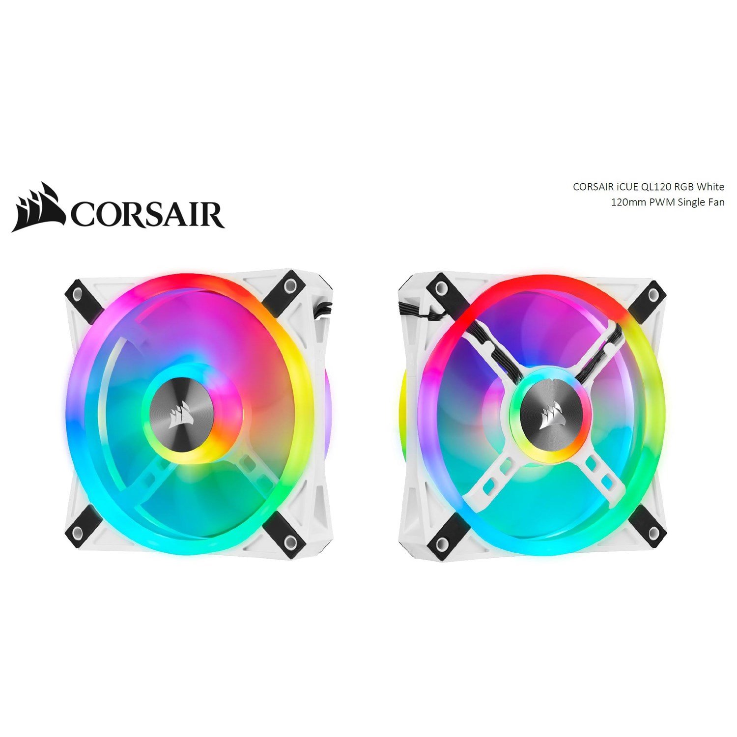 Corsair QL120 RGB White, Icue, 120MM RGB Led PWM Fan 26dBA, 41.8 CFM, Single Pack