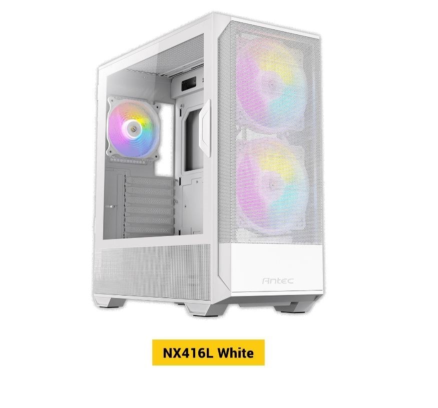 Antec NX416 Mesh White Atx. Usb-C X1, Usb 3.0 X. 2X Argb 160MM + 1X Argb 120MM Fans. Led & PWM Controller. SSD Storage, Cable Routing, Gaming Case