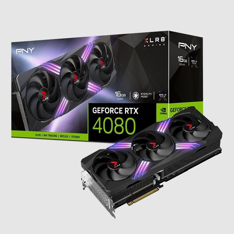 PNY Nvidia GeForce RTX 4080 16GB GDDR6X XLR8 Gaming Verto™ Epic-X RGB Triple Fan 9728 Cude Cores 23Gbps 2205/2505 MHZ 3X DP 1X Hdmi 2.1