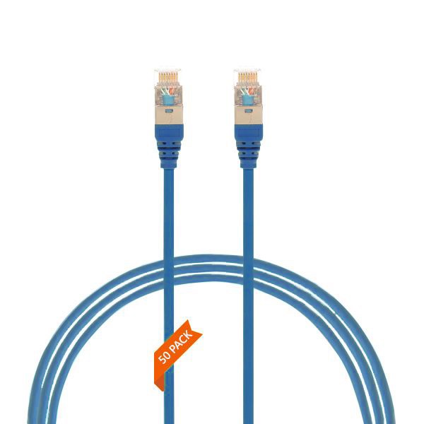 4Cabling 0.25M Cat 6A RJ45 S/FTP Thin LSZH 30 Awg Pack Of 50 Network Cable. Blue