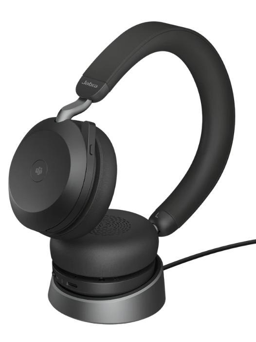 Jabra Evolve2 75 Wireless On-ear Stereo Headset - USB-A - For MS Teams - With Charging Stand - Black - Binaural - Ear-cup - 3000 cm - Bluetooth - 20 Hz to 20 kHz - MEMS Technology Microphone - Noise Cancelling