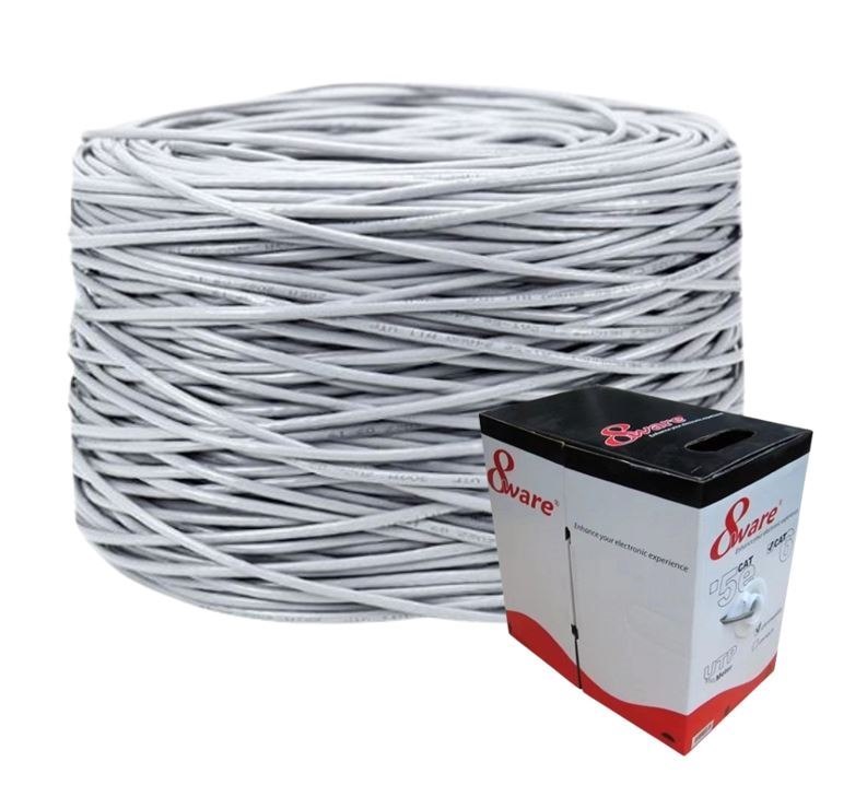 8Ware Cat6 Utp Cable 305M Roll - Grey White Full 0.55MM Copper Utp Stranded Ethernet Lan Network 24Awg 0.55Cu 2X4P PVC Jacket