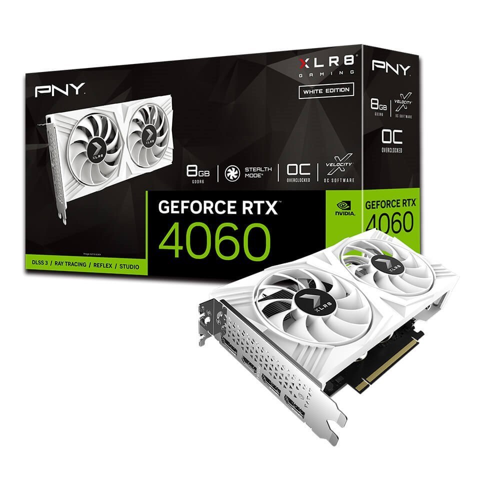 PNY GeForce RTX™ 4060 8GB Oc XLR8 Verto DF White Edition /Clock Speed 1830MHz /Boost Speed 2475MHz/ Memory Size 8GB GDDR6