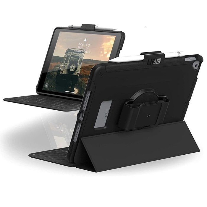 Uag Scout Apple iPad (10.2') (9TH/8TH/7TH Gen) Handstrap Case - Black (12191H114040), Drop+ Military Standard,Pencil Holder,360 - Degree Rotation