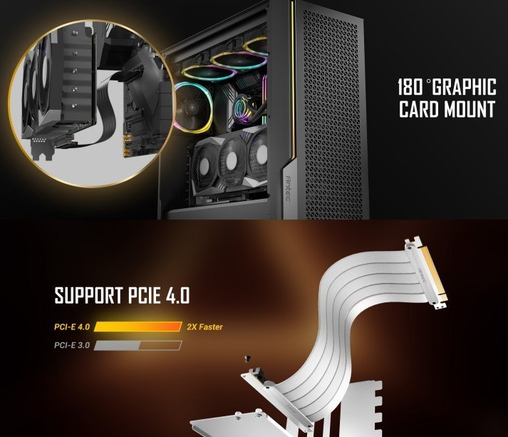 Antec Adjustable Vertical Bracket With 200MM High Performance Pci-E Riser Cable. New 2024. White Universal Case Support