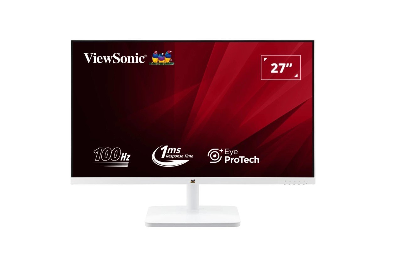 ViewSonic 27' White, Super Clear Ips, 4MS 100HZ, Ultra Slim Bezel, FHD, Hdmi, Vga, Adaptive SYNC. Vesa 100. 3Yrs Ar. Office Business Monitor