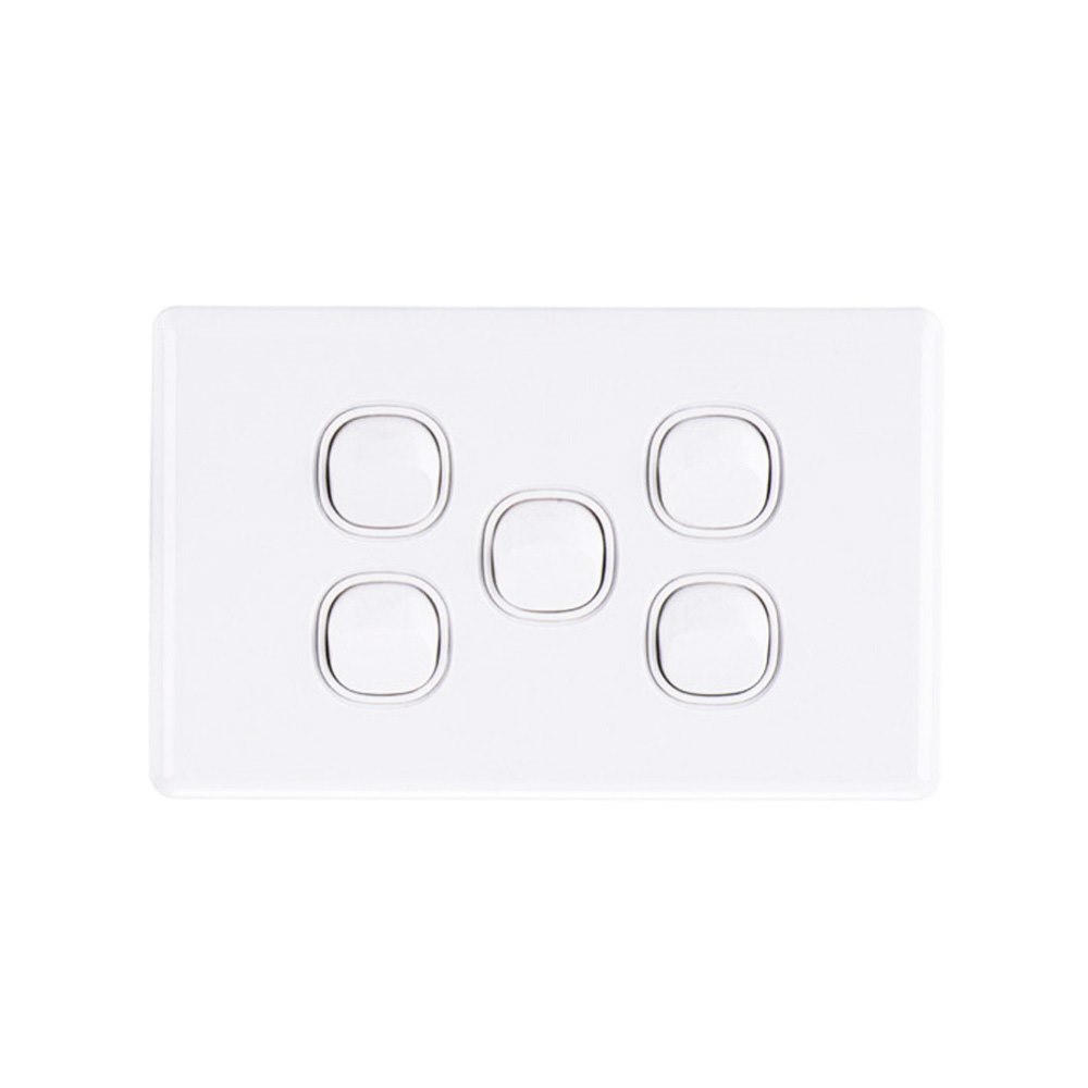 4Cabling 4C | Elegant Wall Switch 5 Gang 250V 16A - Horizontal