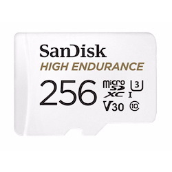 SanDisk 256GB microSD High Endurance 100MB/s 40MB/s 20K HRS 4K Uhd C10 U3 V30 -40°C To 85°C Heat Freeze Shock Temperature Water X-Ray Proof SD Adapter