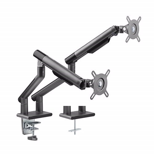 Brateck Dual Monitor Premium Slim Aluminum Spring-Assisted Monitor Arm Fix Most 17'-32' Monitor Up To 9KG Per Screen Vesa 75X75/100X100 (Space Grey)