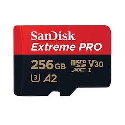 SanDisk Extreme Pro microSDXC, SQXCD 256GB, V30, U3, C10, A2, Uhs-I, 200MB/s R, 140MB/s W, 4X6, SD Adaptor, Lifetime Limited